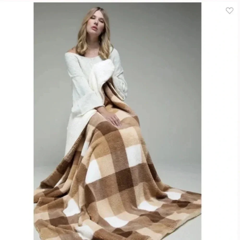 Plaid Sherpa Throw Blanket  50” x 60”